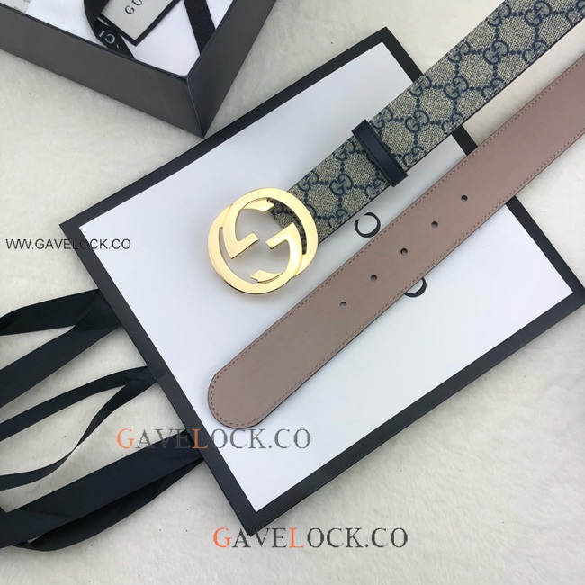 Gucci Leather Belt Classic PVC Monogram Brass GG Buckle